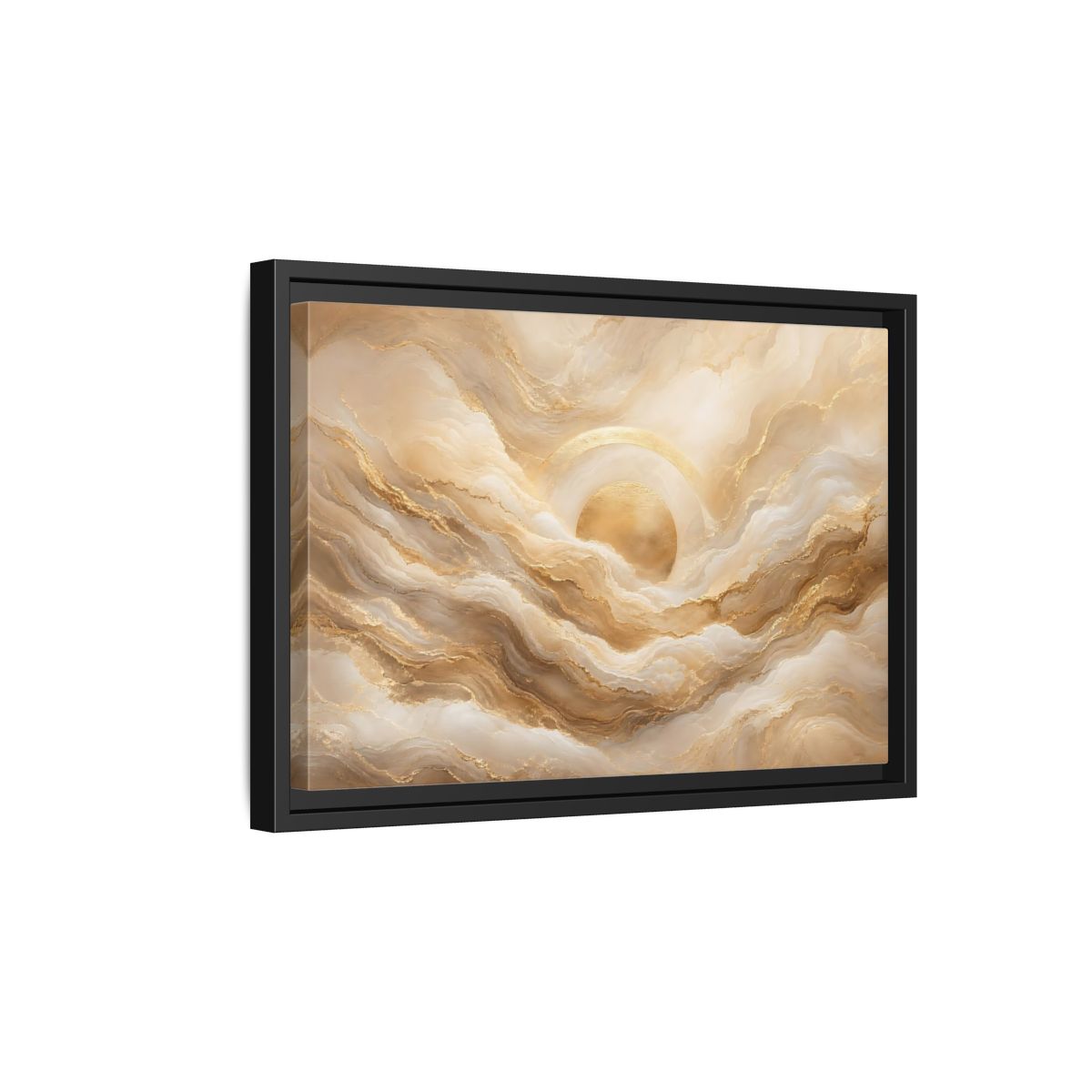 Side Mockup 6. Abstract Golden Sun Gold Abstract shown as stretched canvas wall art