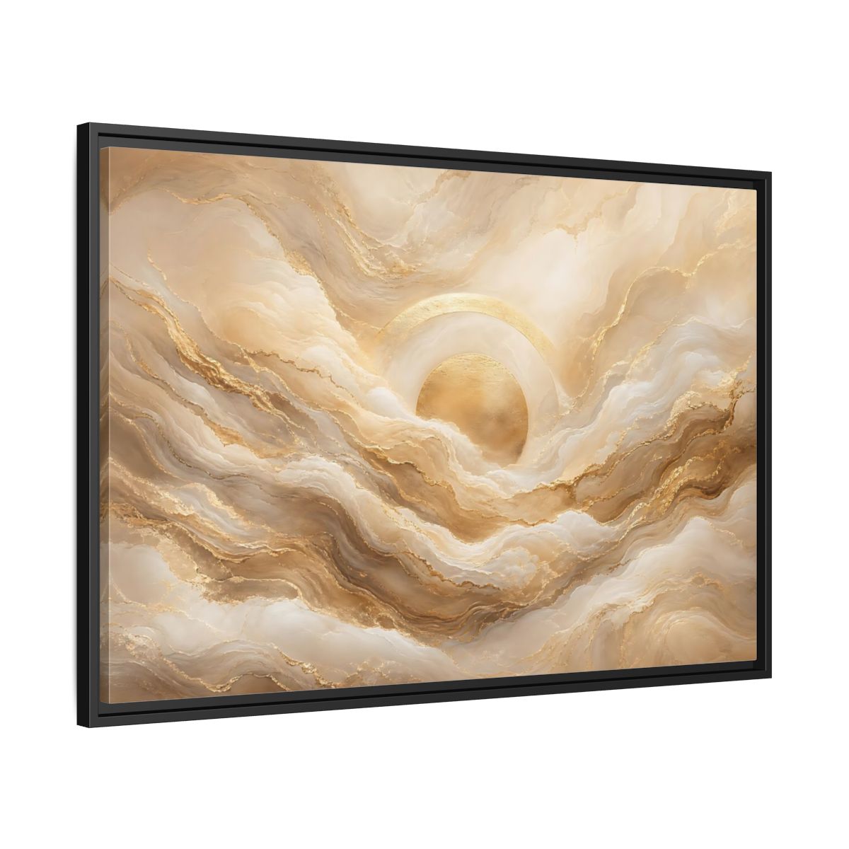 Side Mockup 13. Abstract Golden Sun Gold Abstract shown as stretched canvas wall art
