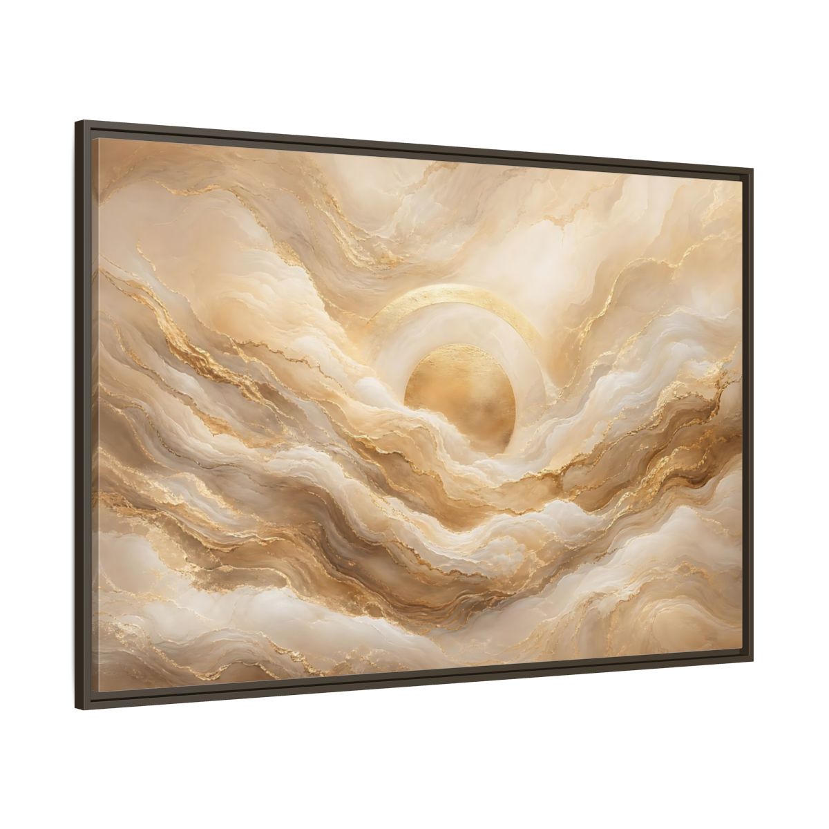 Side Mockup 8. Abstract Golden Sun Gold Abstract shown as stretched canvas wall art