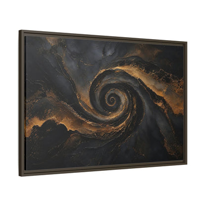 Main Mockup. Abstract Golden Swirl Black And Gold shown as stretched canvas wall art