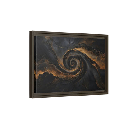 Side Mockup 5. Abstract Golden Swirl Black And Gold shown as stretched canvas wall art