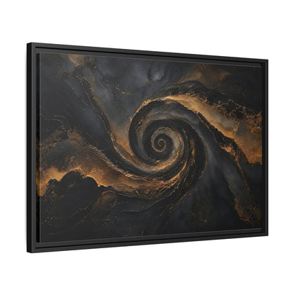 Side Mockup 14. Abstract Golden Swirl Black And Gold shown as stretched canvas wall art