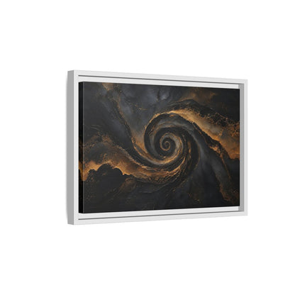 Side Mockup 4. Abstract Golden Swirl Black And Gold shown as stretched canvas wall art