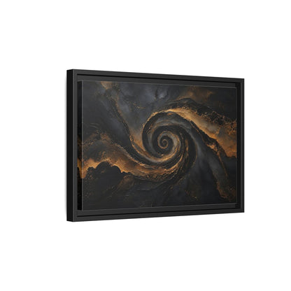 Side Mockup 6. Abstract Golden Swirl Black And Gold shown as stretched canvas wall art