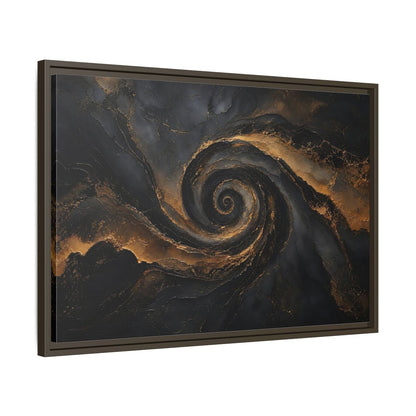 Side Mockup 11. Abstract Golden Swirl Black And Gold shown as stretched canvas wall art