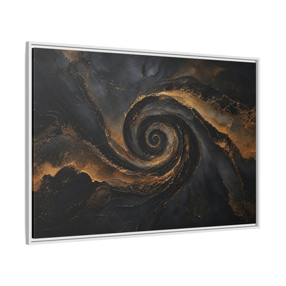 Side Mockup 7. Abstract Golden Swirl Black And Gold shown as stretched canvas wall art