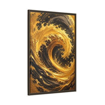 Main Mockup. Abstract Golden Swirl Gold And Black shown as stretched canvas wall art