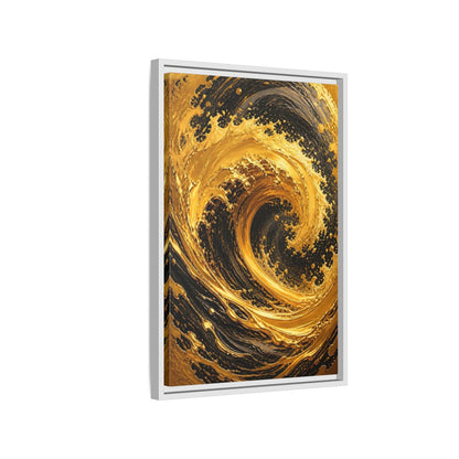 Side Mockup 1. Abstract Golden Swirl Gold And Black shown as stretched canvas wall art
