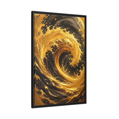 Side Mockup 13. Abstract Golden Swirl Gold And Black shown as stretched canvas wall art