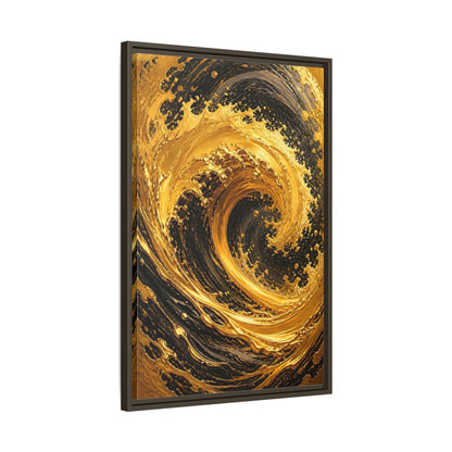 Side Mockup 11. Abstract Golden Swirl Gold And Black shown as stretched canvas wall art