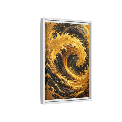 Side Mockup 4. Abstract Golden Swirl Gold And Black shown as stretched canvas wall art