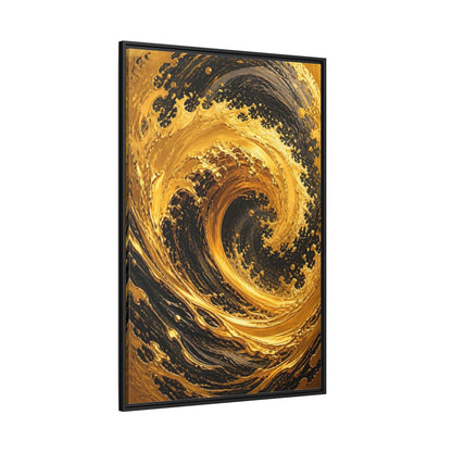 Side Mockup 12. Abstract Golden Swirl Gold And Black shown as stretched canvas wall art