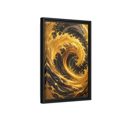 Side Mockup 6. Abstract Golden Swirl Gold And Black shown as stretched canvas wall art