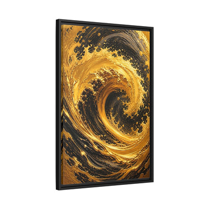 Side Mockup 14. Abstract Golden Swirl Gold And Black shown as stretched canvas wall art
