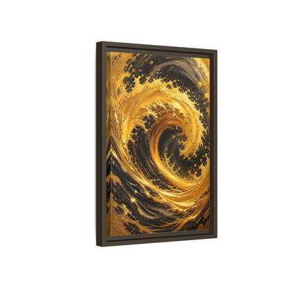 Side Mockup 5. Abstract Golden Swirl Gold And Black shown as stretched canvas wall art