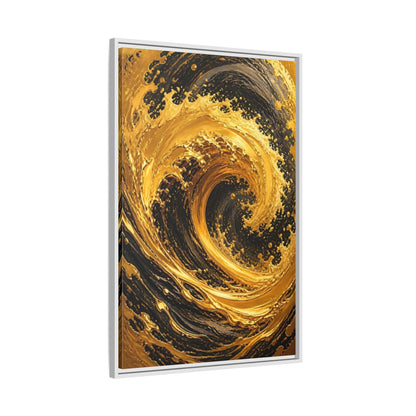 Side Mockup 9. Abstract Golden Swirl Gold And Black shown as stretched canvas wall art