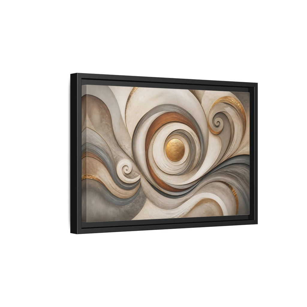 Side Mockup 6. Abstract Golden Swirl Gold And Gray Abstract shown as stretched canvas wall art