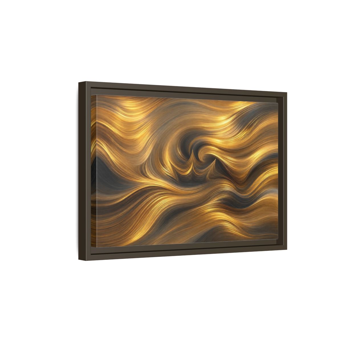 Side Mockup 5. Abstract Golden Swirls Gold Swirls shown as stretched canvas wall art
