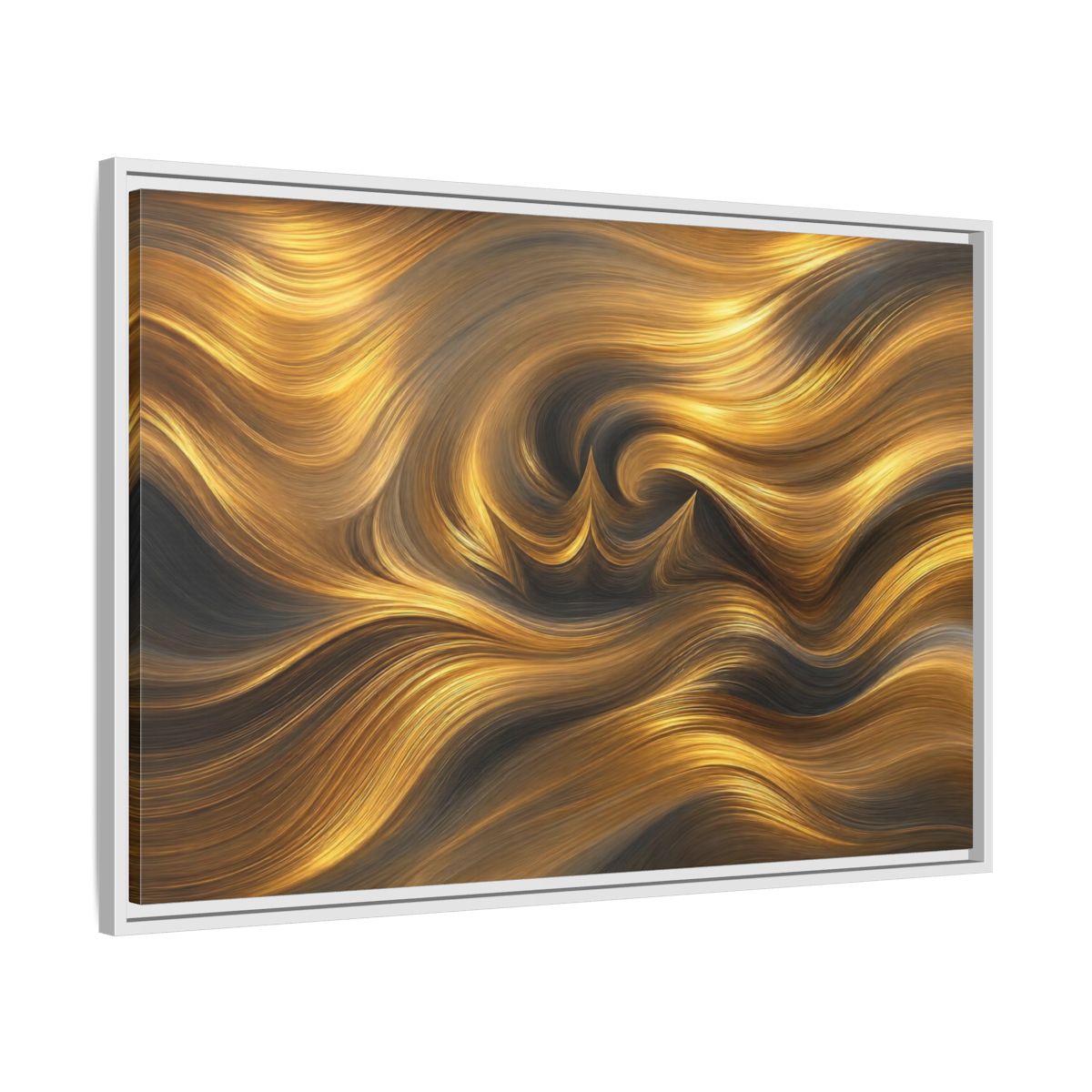 Side Mockup 9. Abstract Golden Swirls Gold Swirls shown as stretched canvas wall art