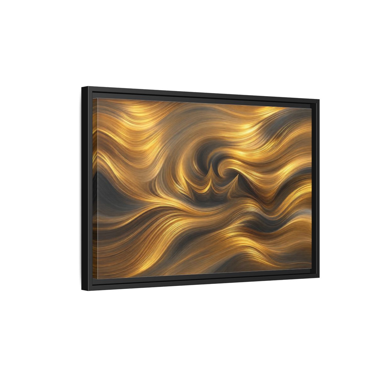 Side Mockup 3. Abstract Golden Swirls Gold Swirls shown as stretched canvas wall art