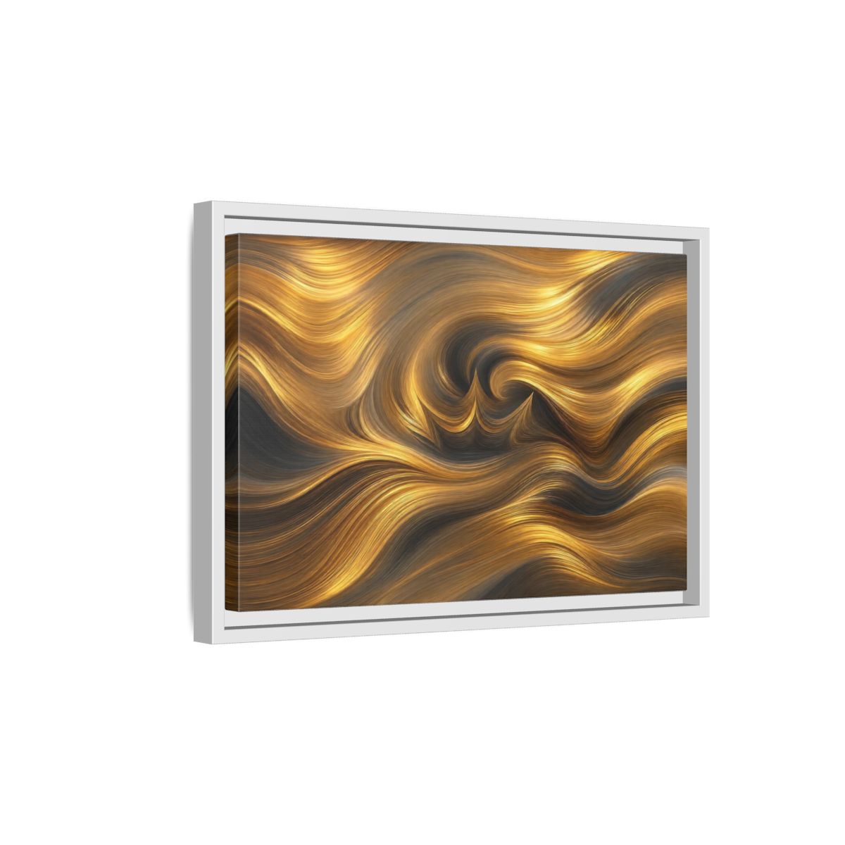 Side Mockup 4. Abstract Golden Swirls Gold Swirls shown as stretched canvas wall art