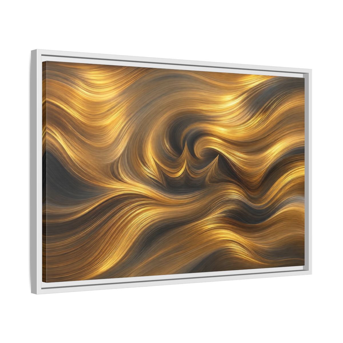Side Mockup 10. Abstract Golden Swirls Gold Swirls shown as stretched canvas wall art