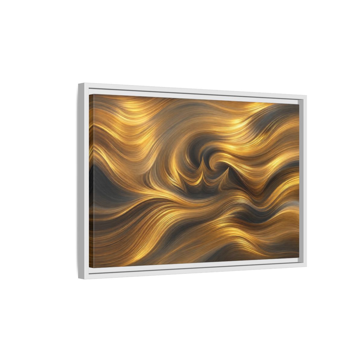 Side Mockup 1. Abstract Golden Swirls Gold Swirls shown as stretched canvas wall art