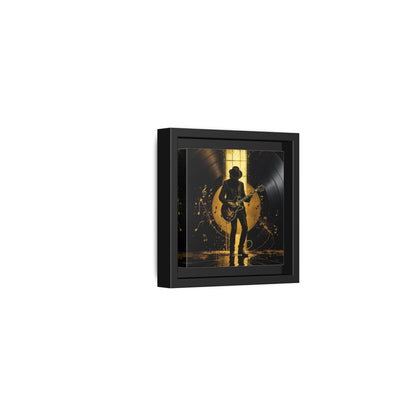 Side Mockup 24. Abstract Guitarist Black And Gold Music shown as framed canvas print