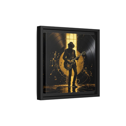 Side Mockup 21. Abstract Guitarist Black And Gold Music shown as framed canvas print