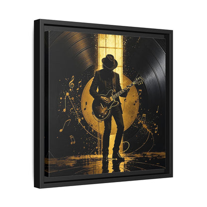 Side Mockup 32. Abstract Guitarist Black And Gold Music shown as framed canvas print