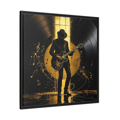Side Mockup 30. Abstract Guitarist Black And Gold Music shown as framed canvas print