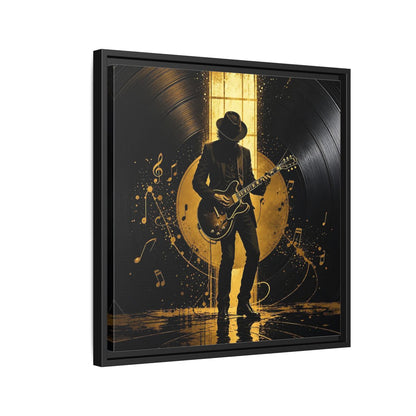Side Mockup 12. Abstract Guitarist Black And Gold Music shown as framed canvas print