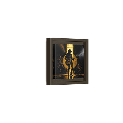 Side Mockup 23. Abstract Guitarist Black And Gold Music shown as framed canvas print