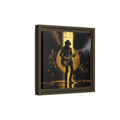 Side Mockup 20. Abstract Guitarist Black And Gold Music shown as framed canvas print