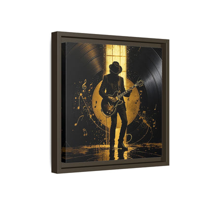 Side Mockup 17. Abstract Guitarist Black And Gold Music shown as framed canvas print