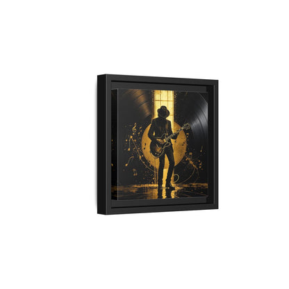 Side Mockup 3. Abstract Guitarist Black And Gold Music shown as framed canvas print