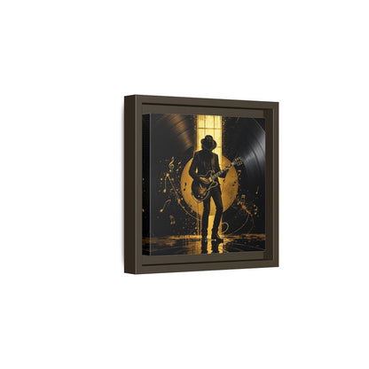 Side Mockup 2. Abstract Guitarist Black And Gold Music shown as framed canvas print
