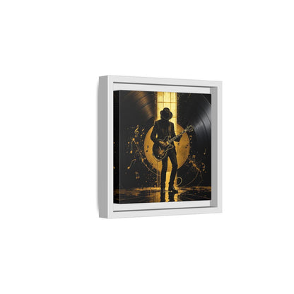 Side Mockup 1. Abstract Guitarist Black And Gold Music shown as framed canvas print
