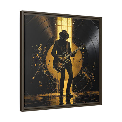 Side Mockup 27. Abstract Guitarist Black And Gold Music shown as framed canvas print