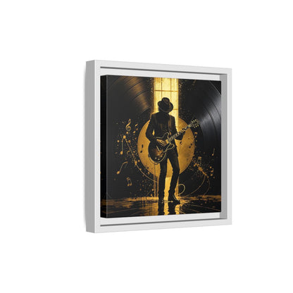 Side Mockup 19. Abstract Guitarist Black And Gold Music shown as framed canvas print