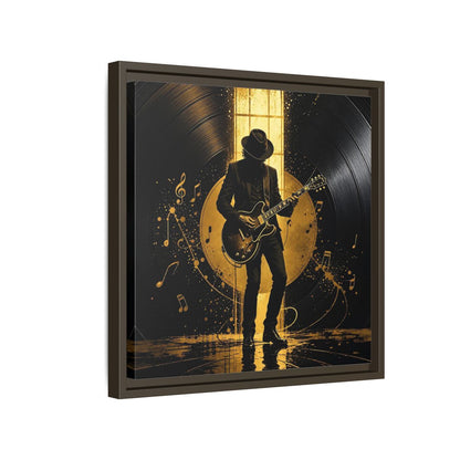 Side Mockup 14. Abstract Guitarist Black And Gold Music shown as framed canvas print