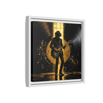 Side Mockup 16. Abstract Guitarist Black And Gold Music shown as framed canvas print