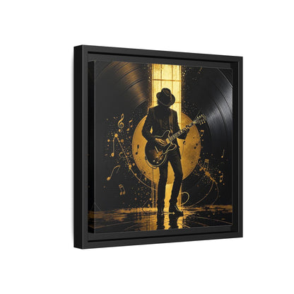 Side Mockup 18. Abstract Guitarist Black And Gold Music shown as framed canvas print
