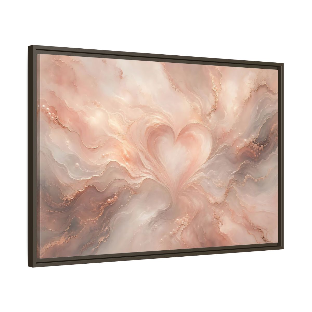 Main Mockup. Abstract Heart Rose Gold Marble shown as stretched canvas wall art
