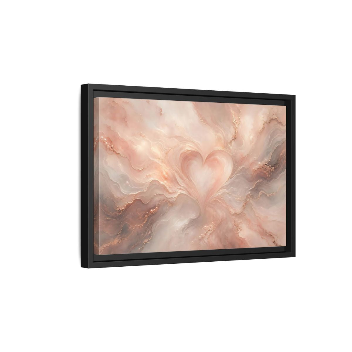 Side Mockup 6. Abstract Heart Rose Gold Marble shown as stretched canvas wall art