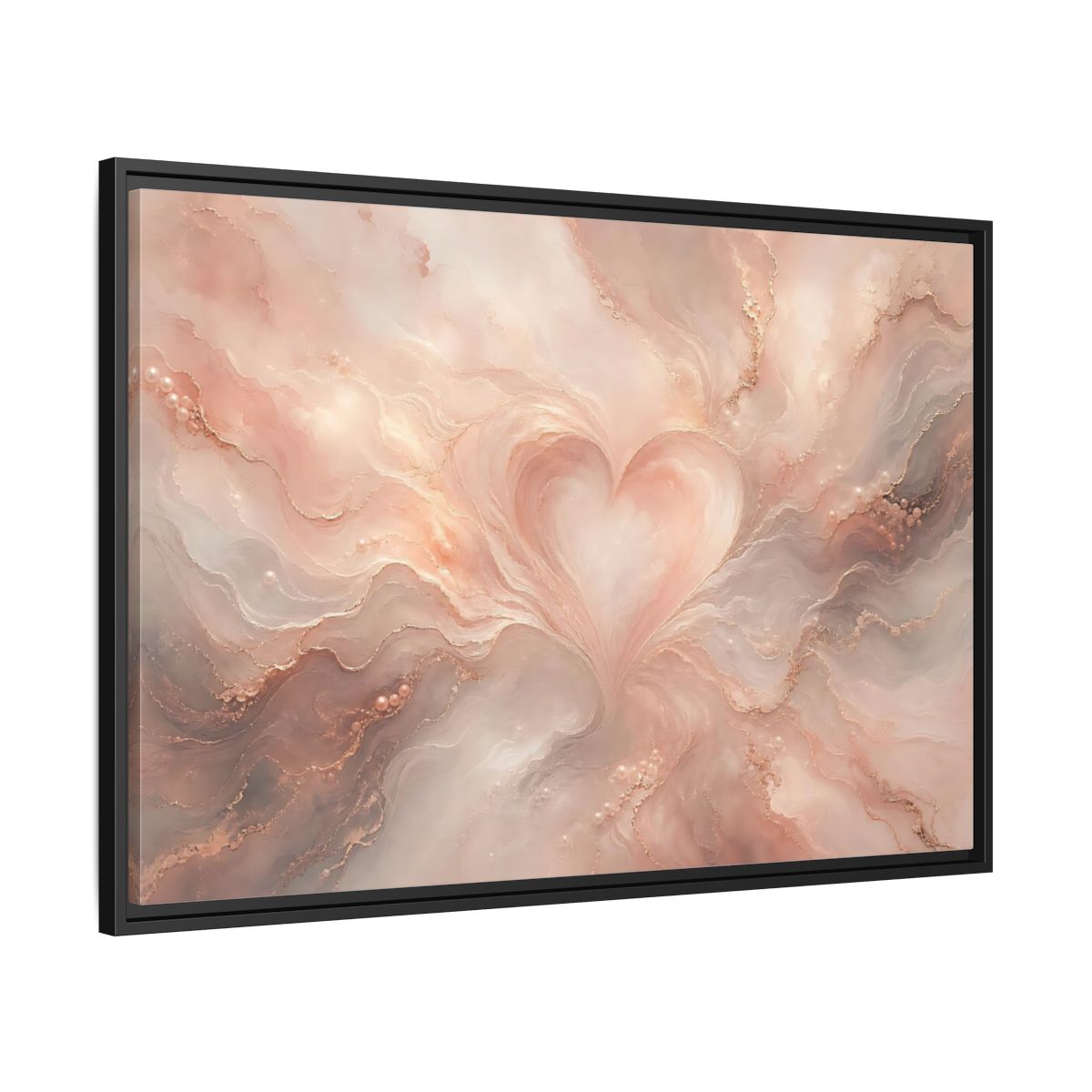 Side Mockup 13. Abstract Heart Rose Gold Marble shown as stretched canvas wall art