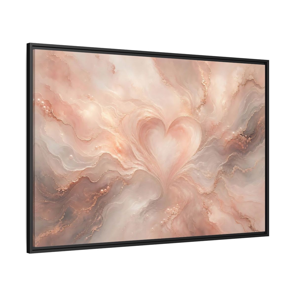 Side Mockup 12. Abstract Heart Rose Gold Marble shown as stretched canvas wall art