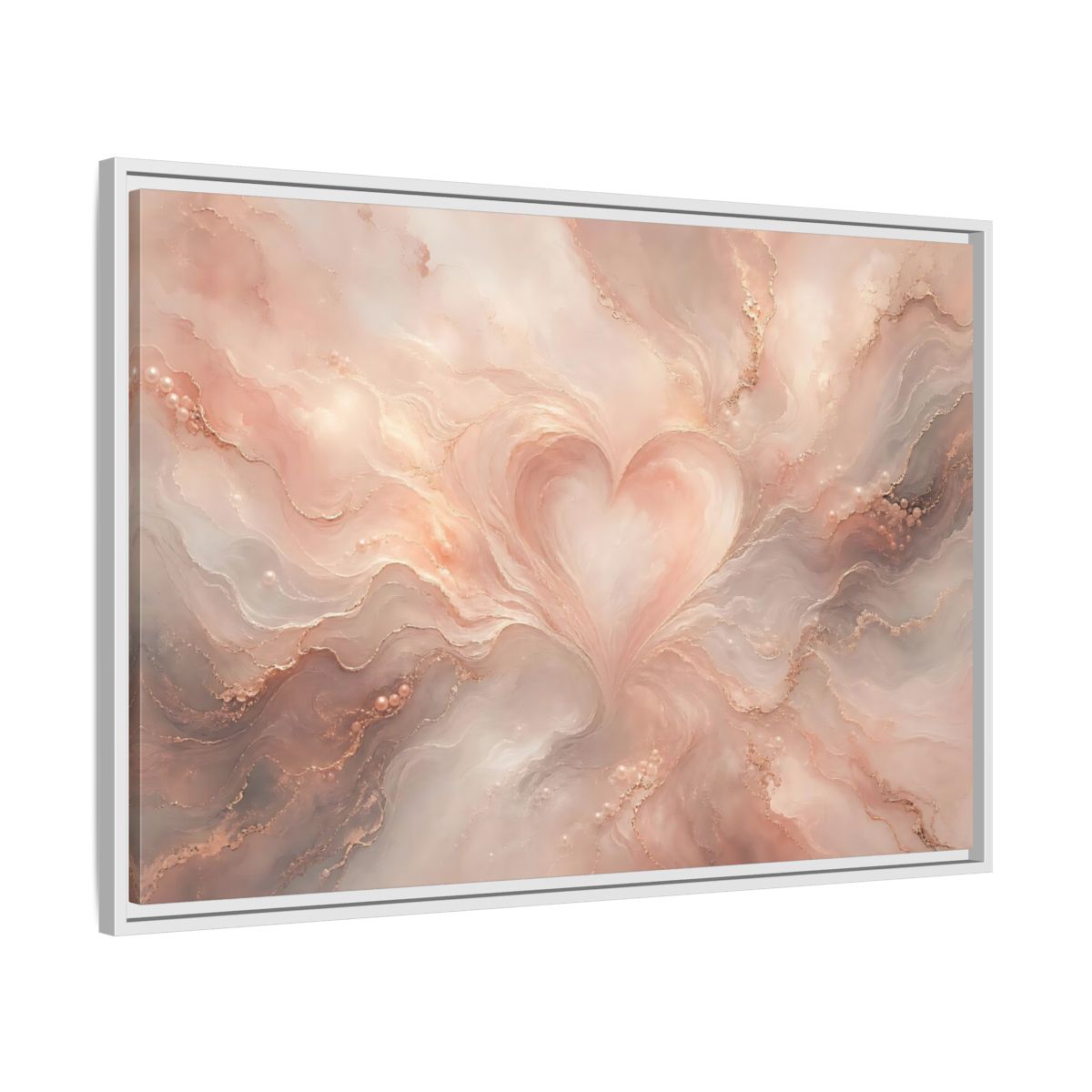 Side Mockup 9. Abstract Heart Rose Gold Marble shown as stretched canvas wall art