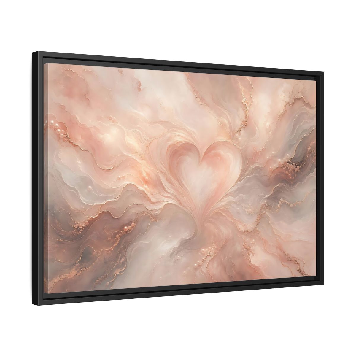 Side Mockup 14. Abstract Heart Rose Gold Marble shown as stretched canvas wall art