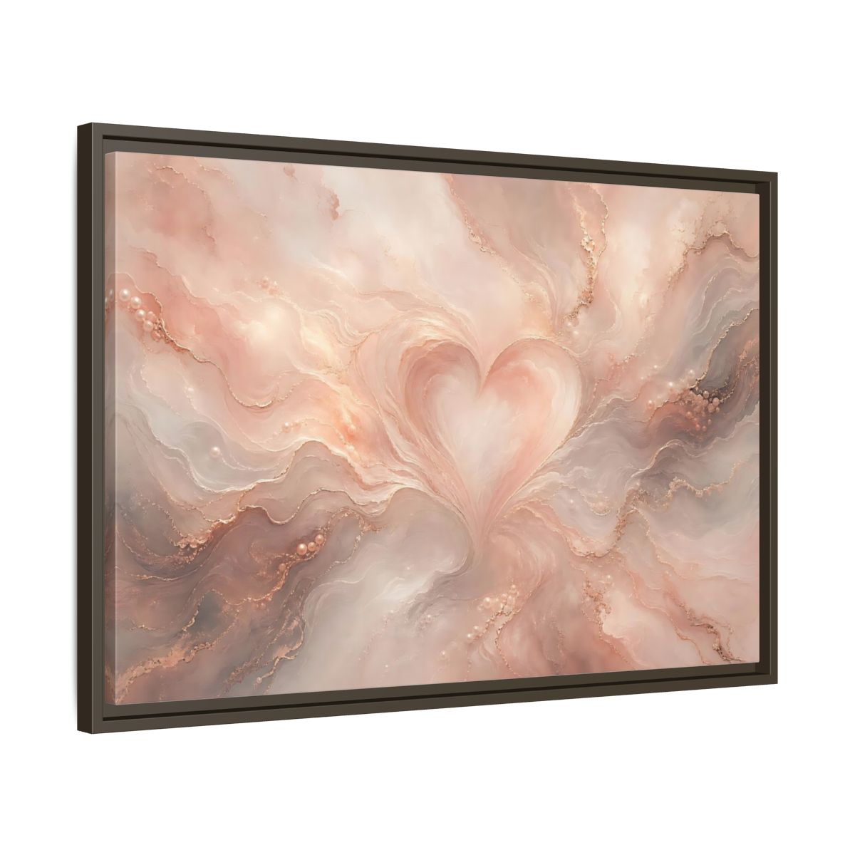 Side Mockup 11. Abstract Heart Rose Gold Marble shown as stretched canvas wall art
